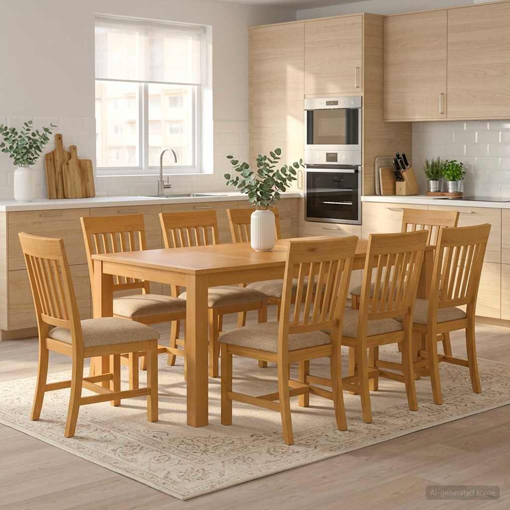 vidaXL Conjunto de comedor 9 uds. Beige Madera de Roble Sólido