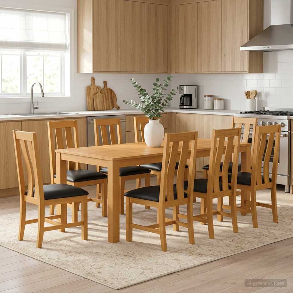 vidaXL Conjunto de comedor 9 uds. Negro Madera de Roble Sólido