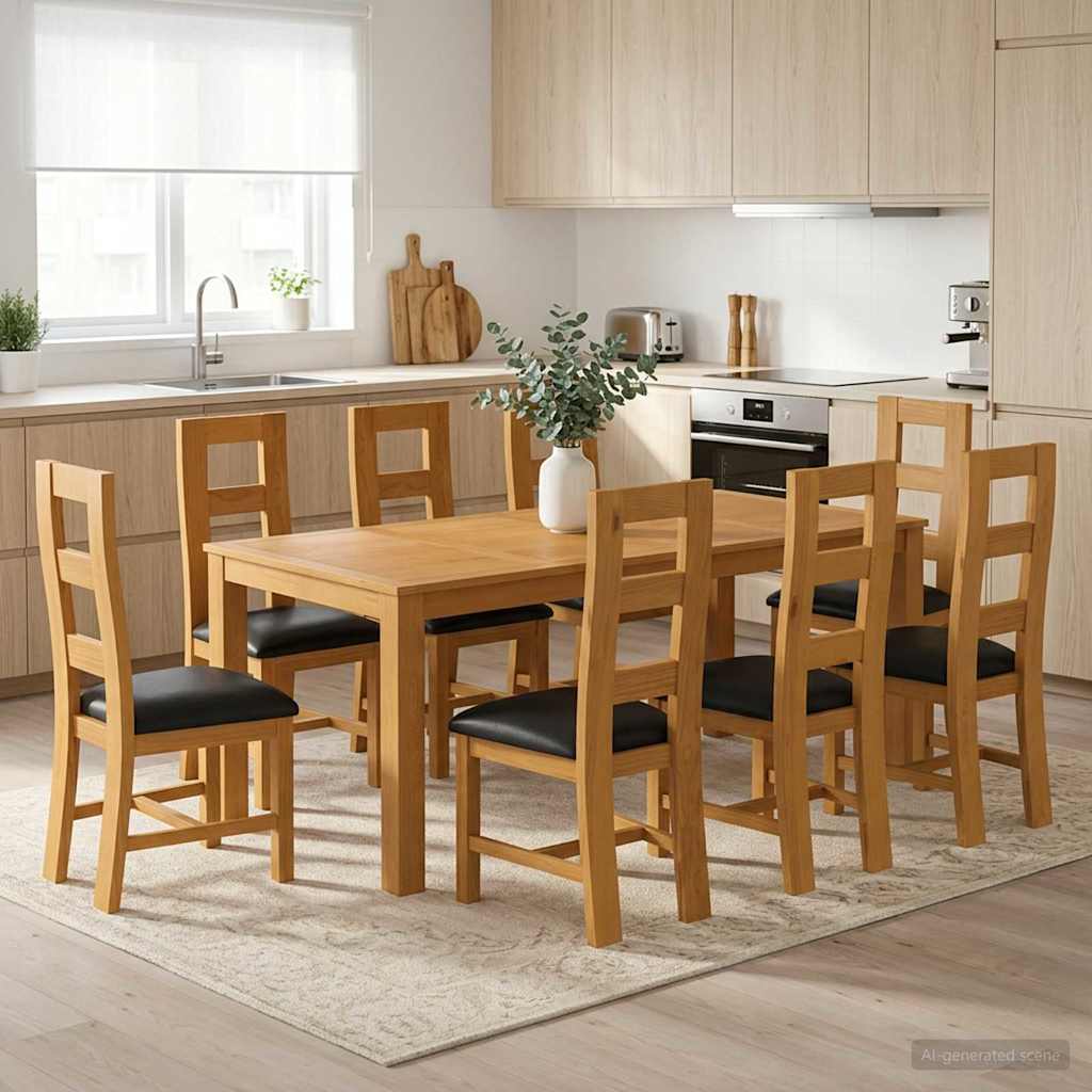 vidaXL Conjunto de comedor 9 uds. Negro Madera de Roble Sólido