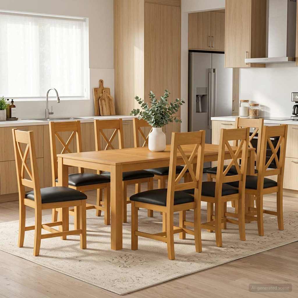 vidaXL Conjunto de comedor 9 uds. Negro Madera de Roble Sólido
