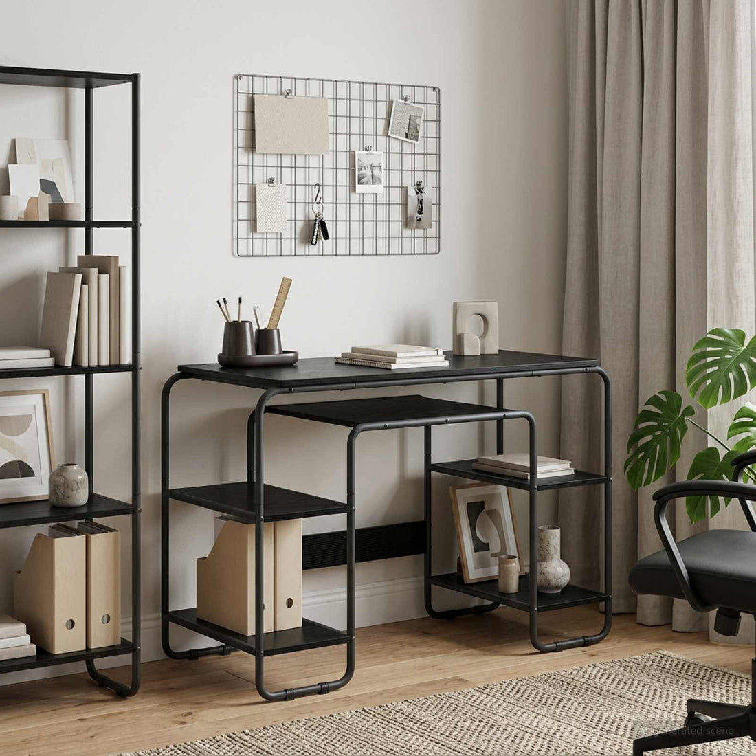vidaXL Escritorio con almacenamiento Roble Negro 113.5 x 52 x 75.5 cm