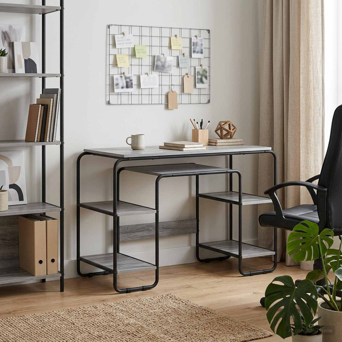 vidaXL Escritorio con almacenamiento Sonoma gris 113.5 x 52 x 75.5 cm