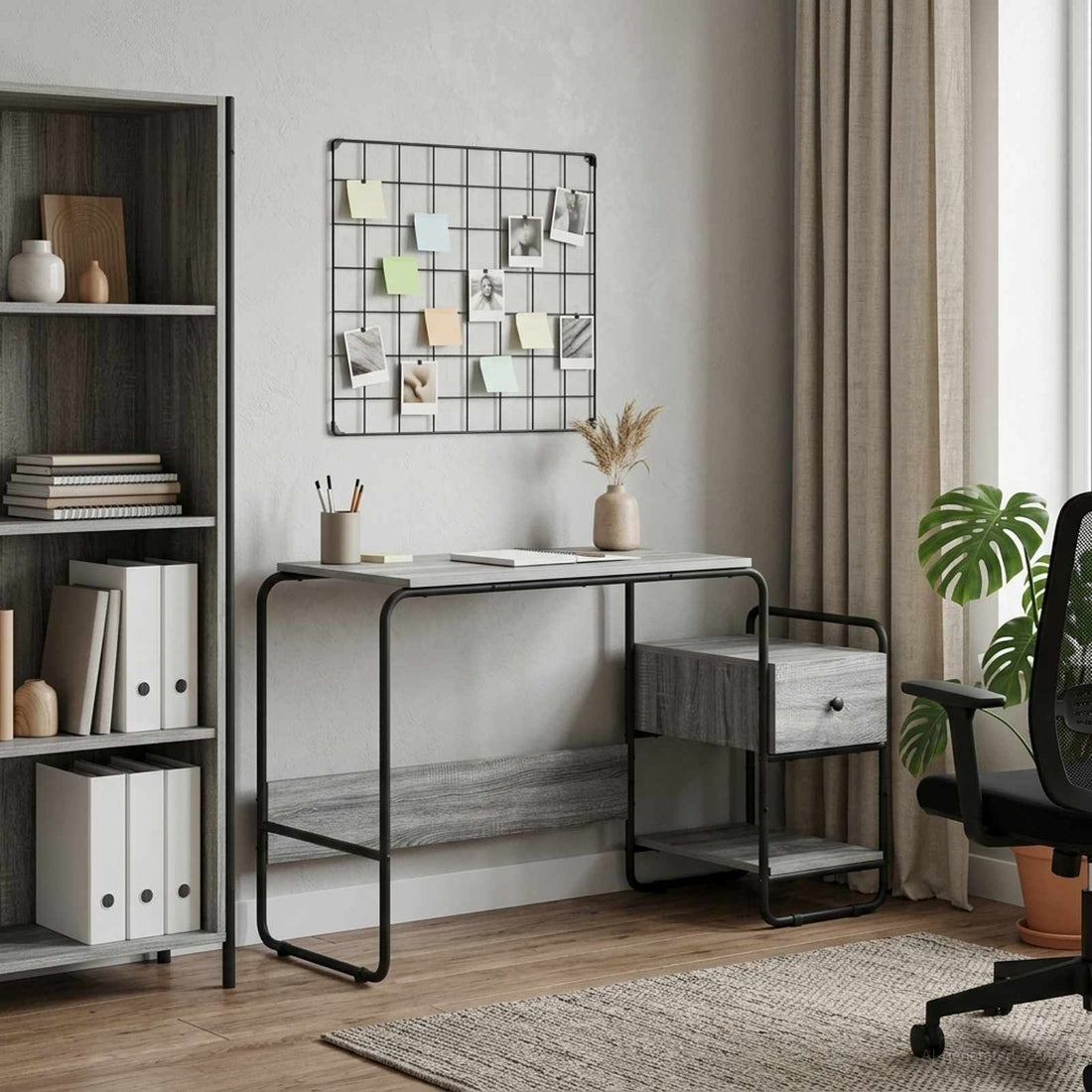 vidaXL Escritorio con almacenamiento Sonoma gris 131,5 x 50 x 75,5 cm