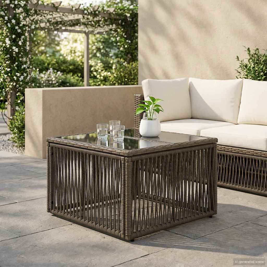 vidaXL Mesa de Jardín Gris y Negro 55 x 55 x 37 cm Rattan PE y Cristal