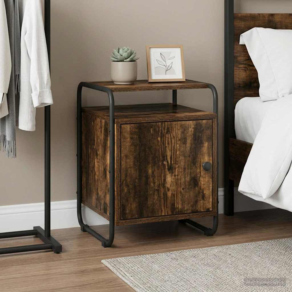 vidaXL Mesa de noche Roble Ahumado Madera de ingeniería