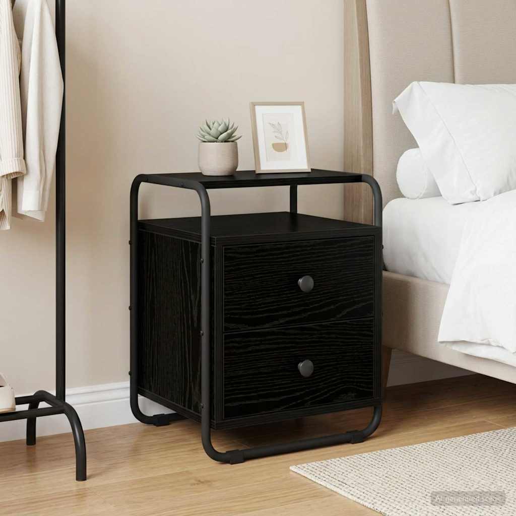 vidaXL Mesa de noche Roble Negro Madera de ingeniería