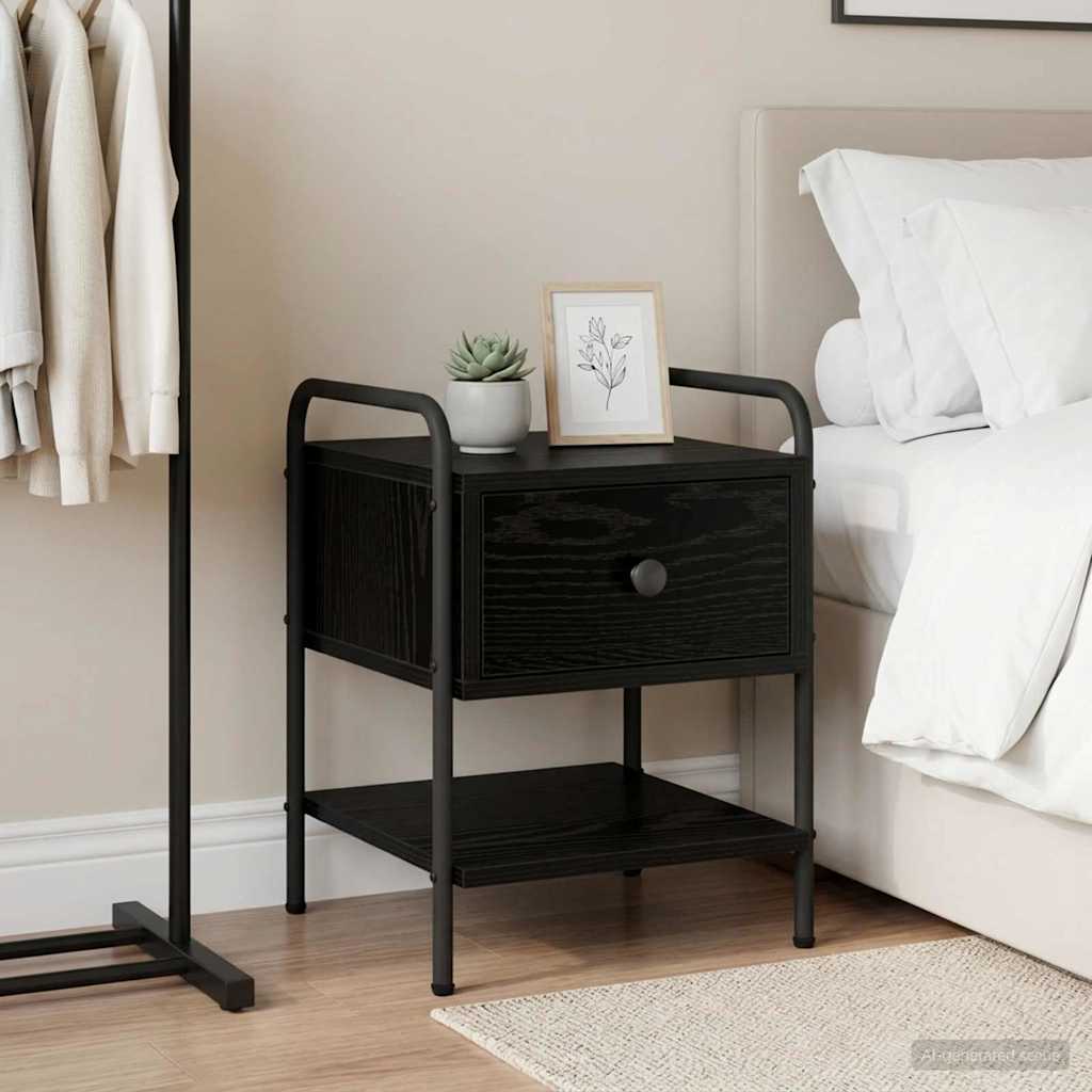 vidaXL Mesa de noche Roble Negro Madera de ingeniería