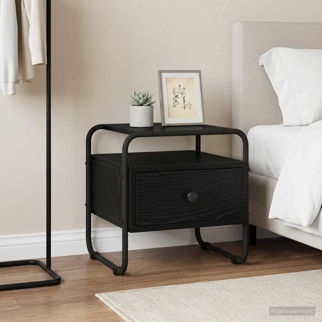 vidaXL Mesa de noche Roble Negro Madera de ingeniería
