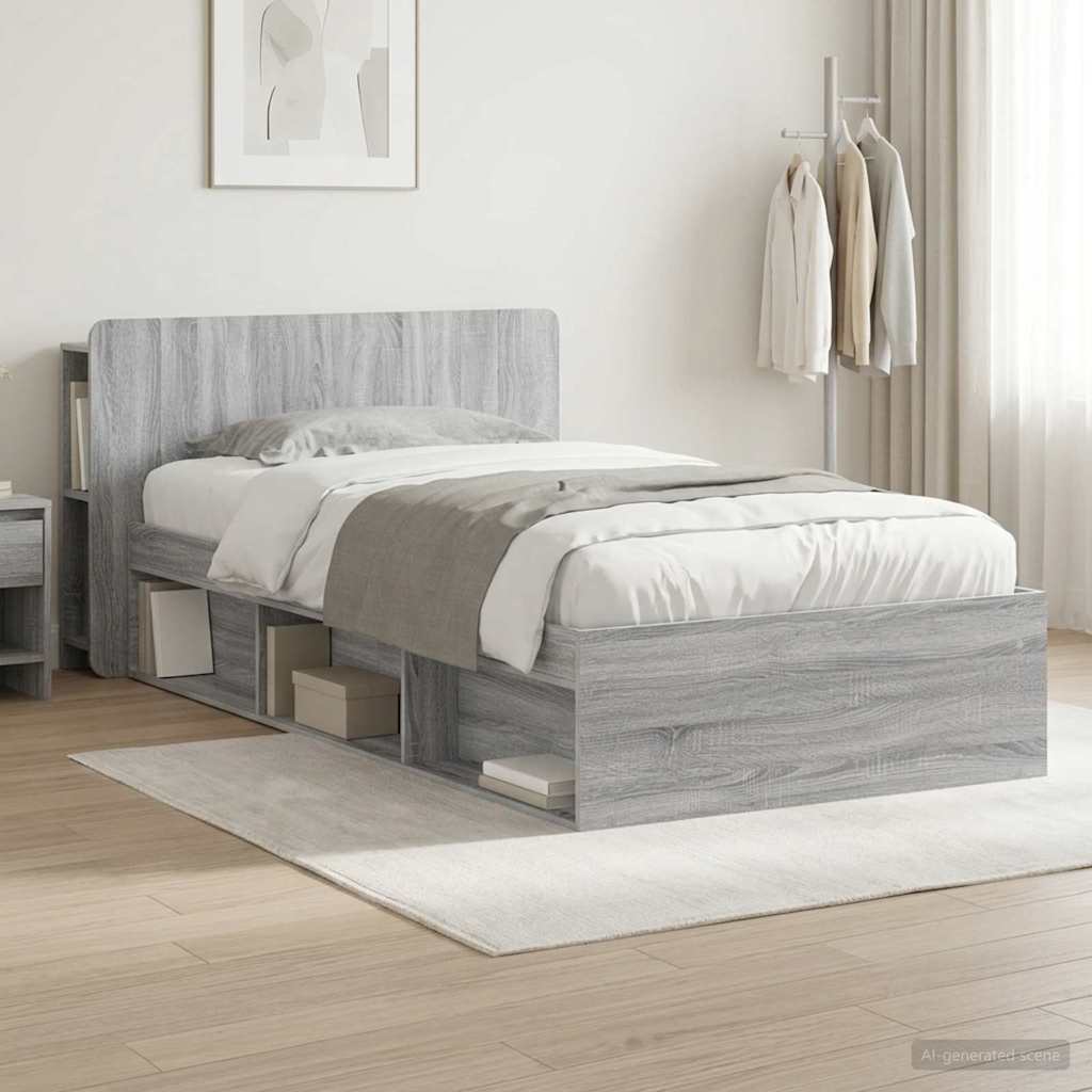 vidaXL Estructura de cama con almacenamiento Sonoma gris 75 x 190 cm