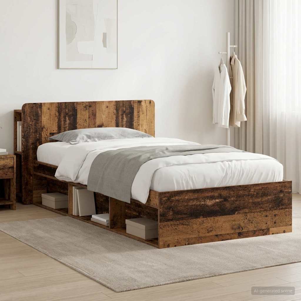 vidaXL Estructura de cama con almacenamiento Madera envejecida