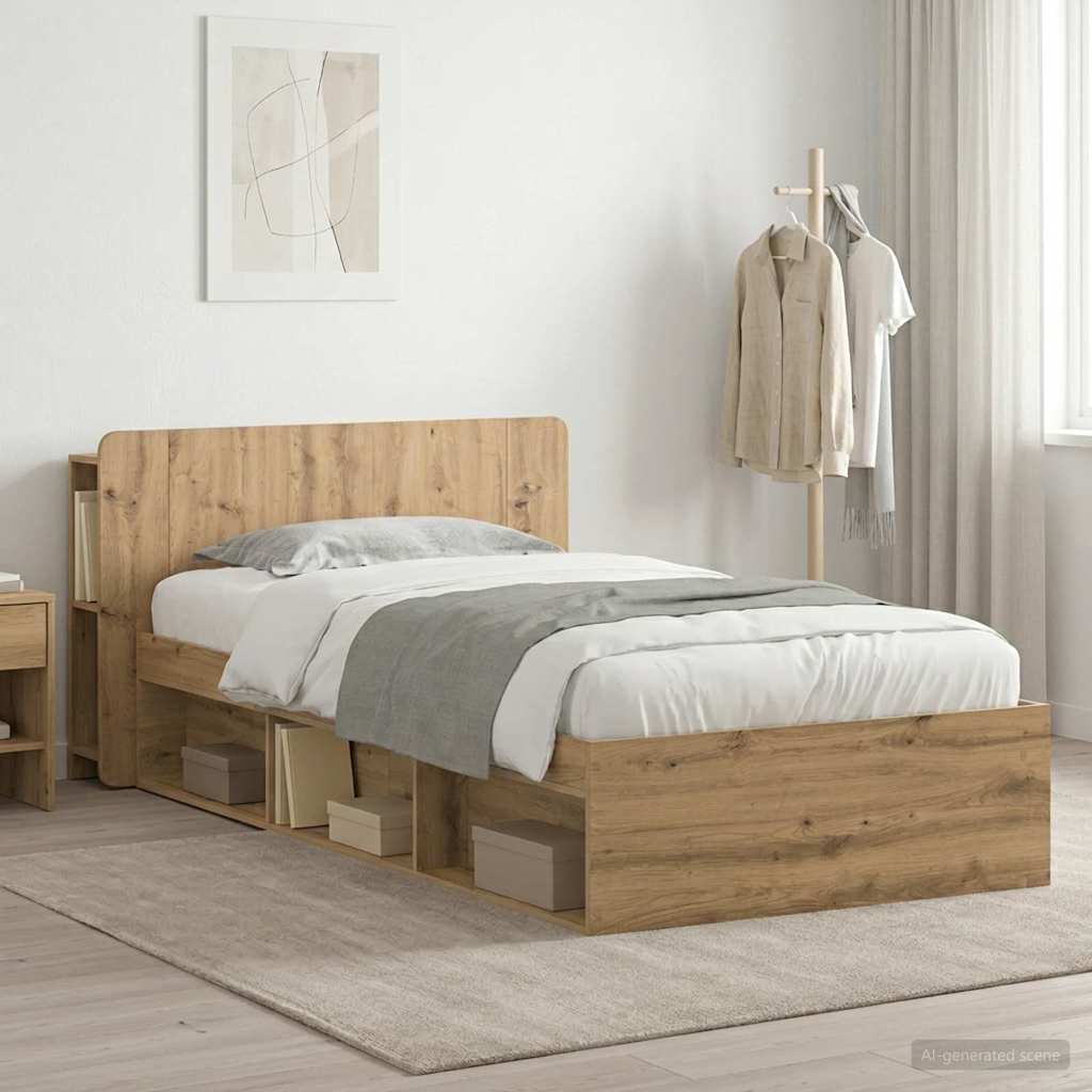 vidaXL Estructura de cama con almacenamiento Roble artisan 90 x 190 cm