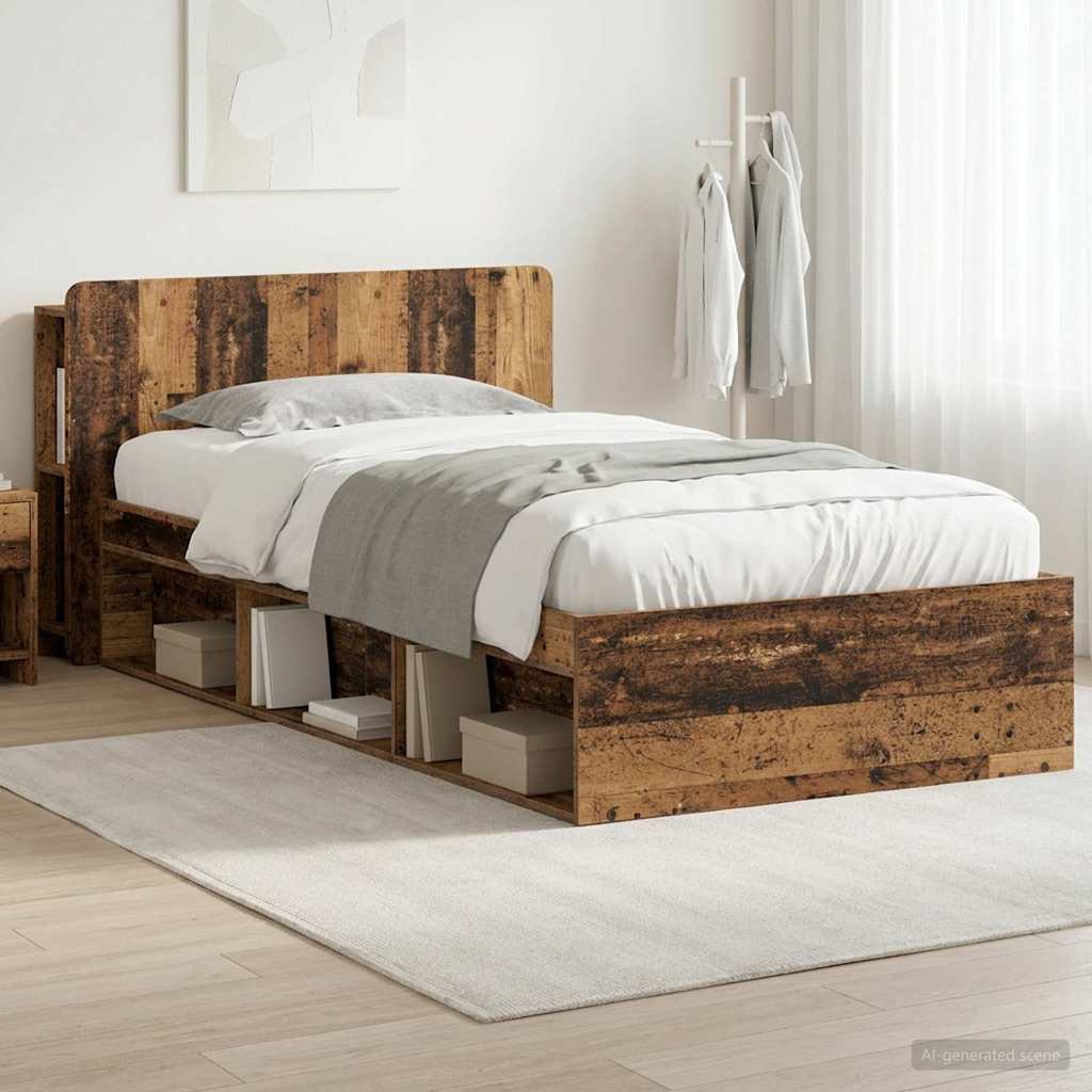 vidaXL Estructura de cama con almacenamiento Madera envejecida