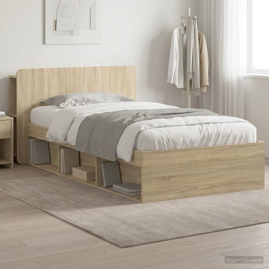 vidaXL Estructura de cama con almacenamiento Roble Sonoma 90 x 190 cm