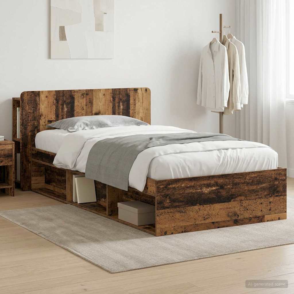 vidaXL Estructura de cama con almacenamiento Madera envejecida