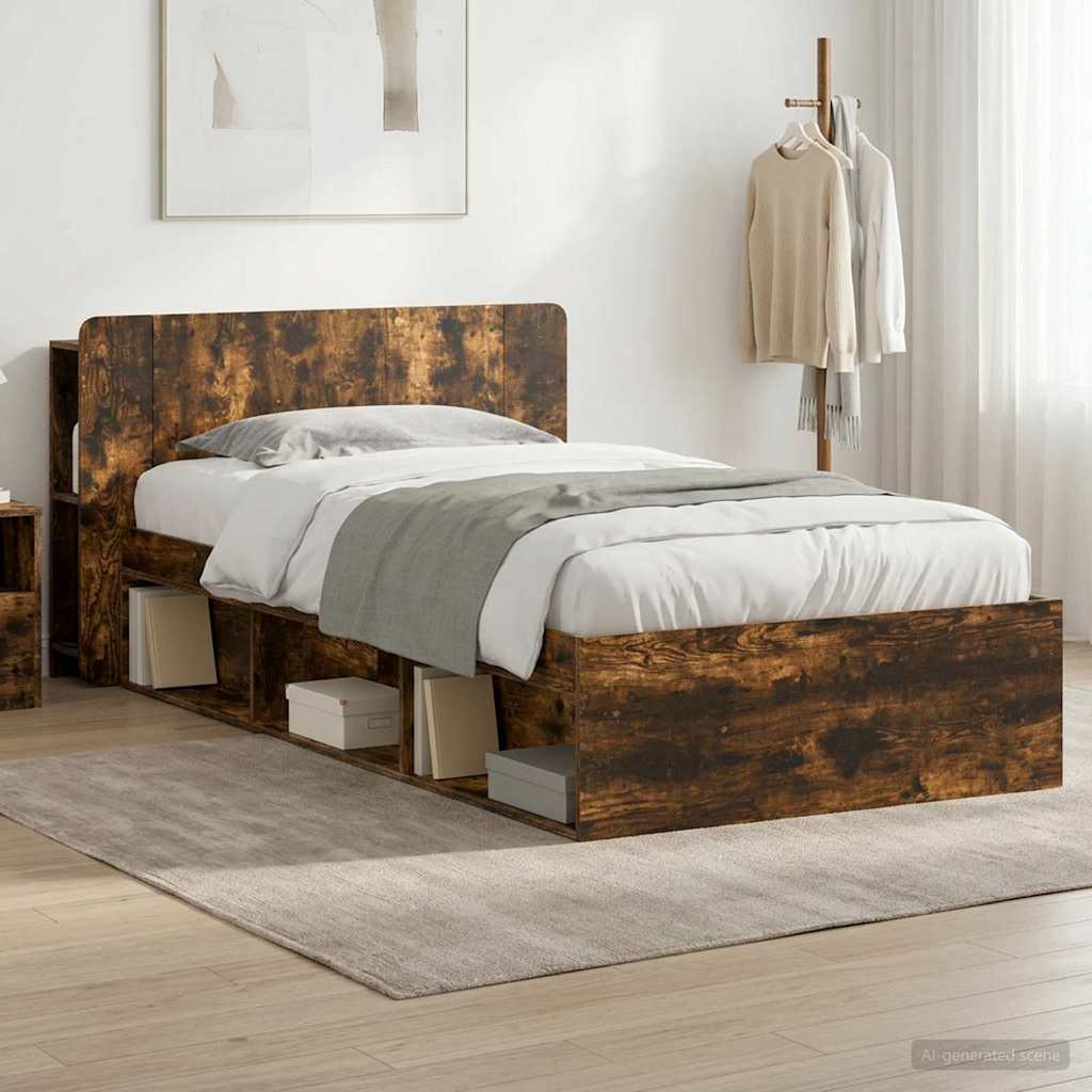 vidaXL Estructura de cama con almacenamiento Roble Ahumado