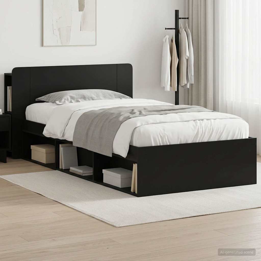 vidaXL Estructura de cama con almacenamiento Negro 90 x 200 cm