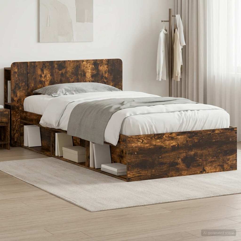 vidaXL Estructura de cama con almacenamiento Roble Ahumado 90 x 200 cm