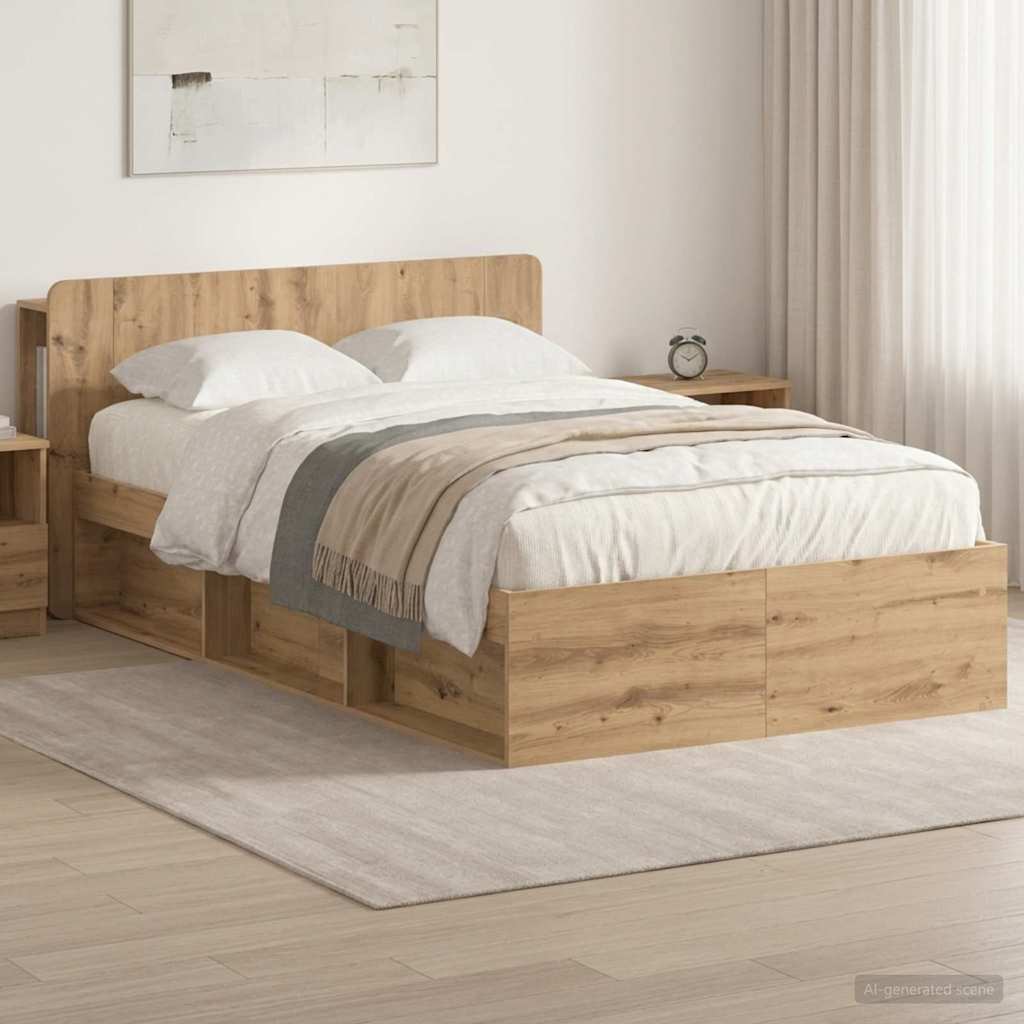 vidaXL Estructura de cama con almacenamiento Roble artisan