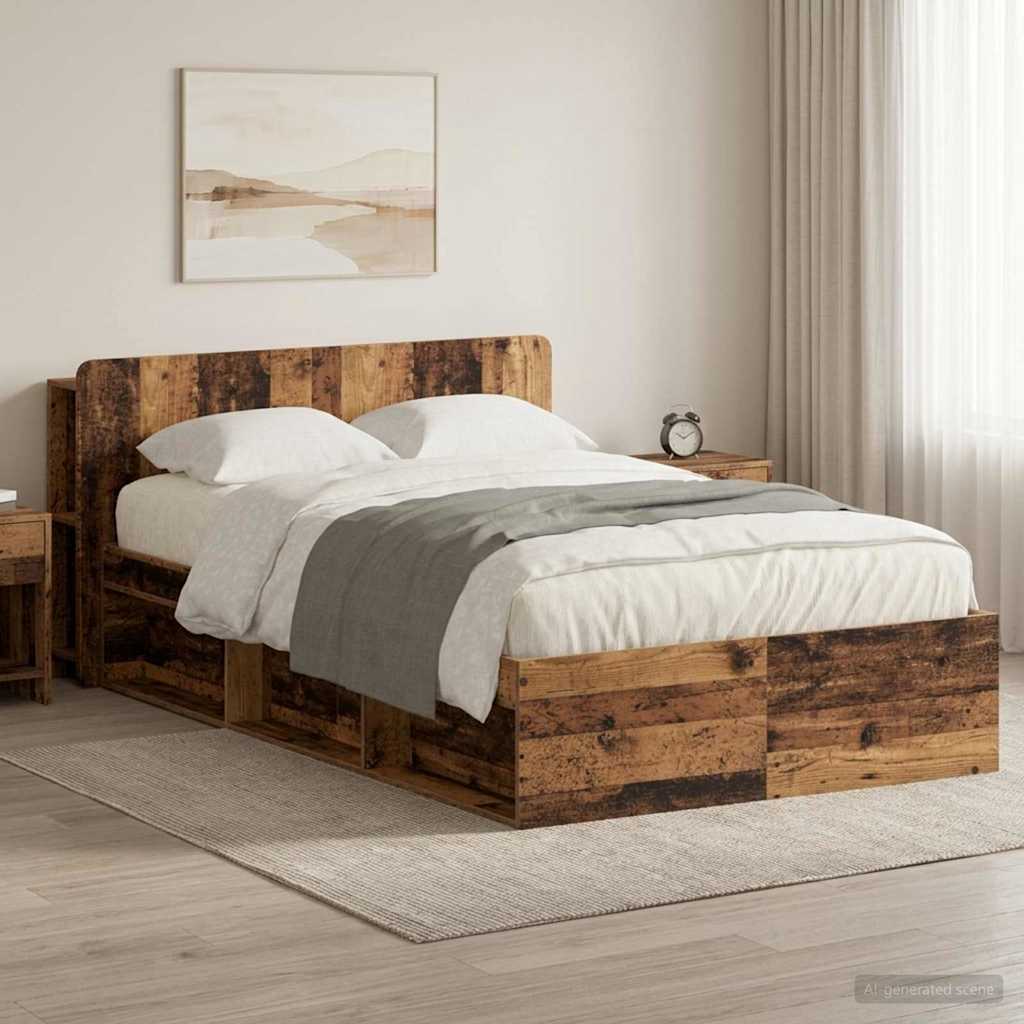 vidaXL Estructura de cama con almacenamiento Madera envejecida