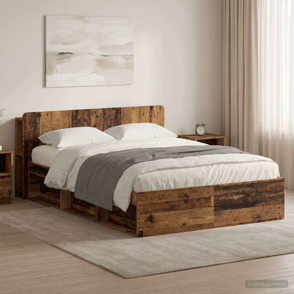 vidaXL Estructura de cama con almacenamiento Madera envejecida