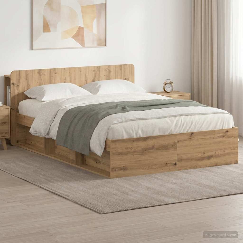 vidaXL Estructura de cama con almacenamiento Roble artisan