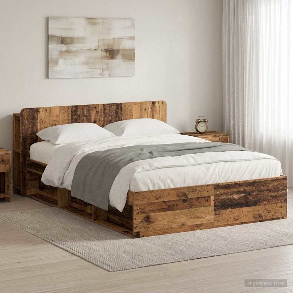 vidaXL Estructura de cama con almacenamiento Madera envejecida
