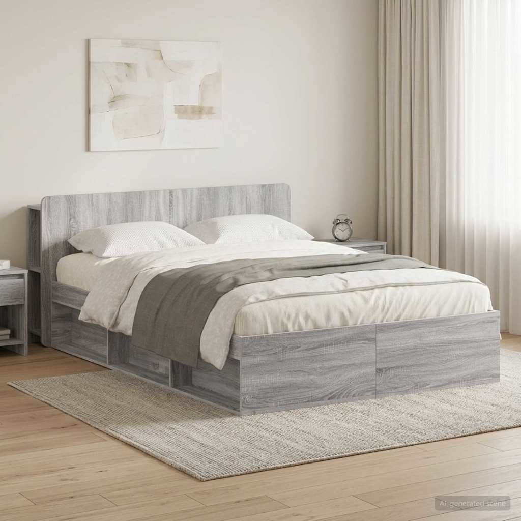 vidaXL Estructura de cama con almacenamiento Sonoma gris 140 x 200 cm