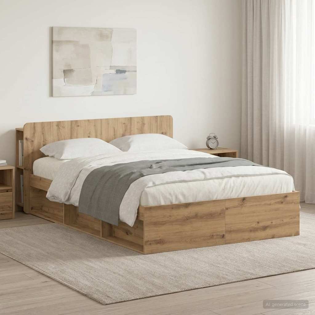 vidaXL Estructura de cama con almacenamiento Roble artisan