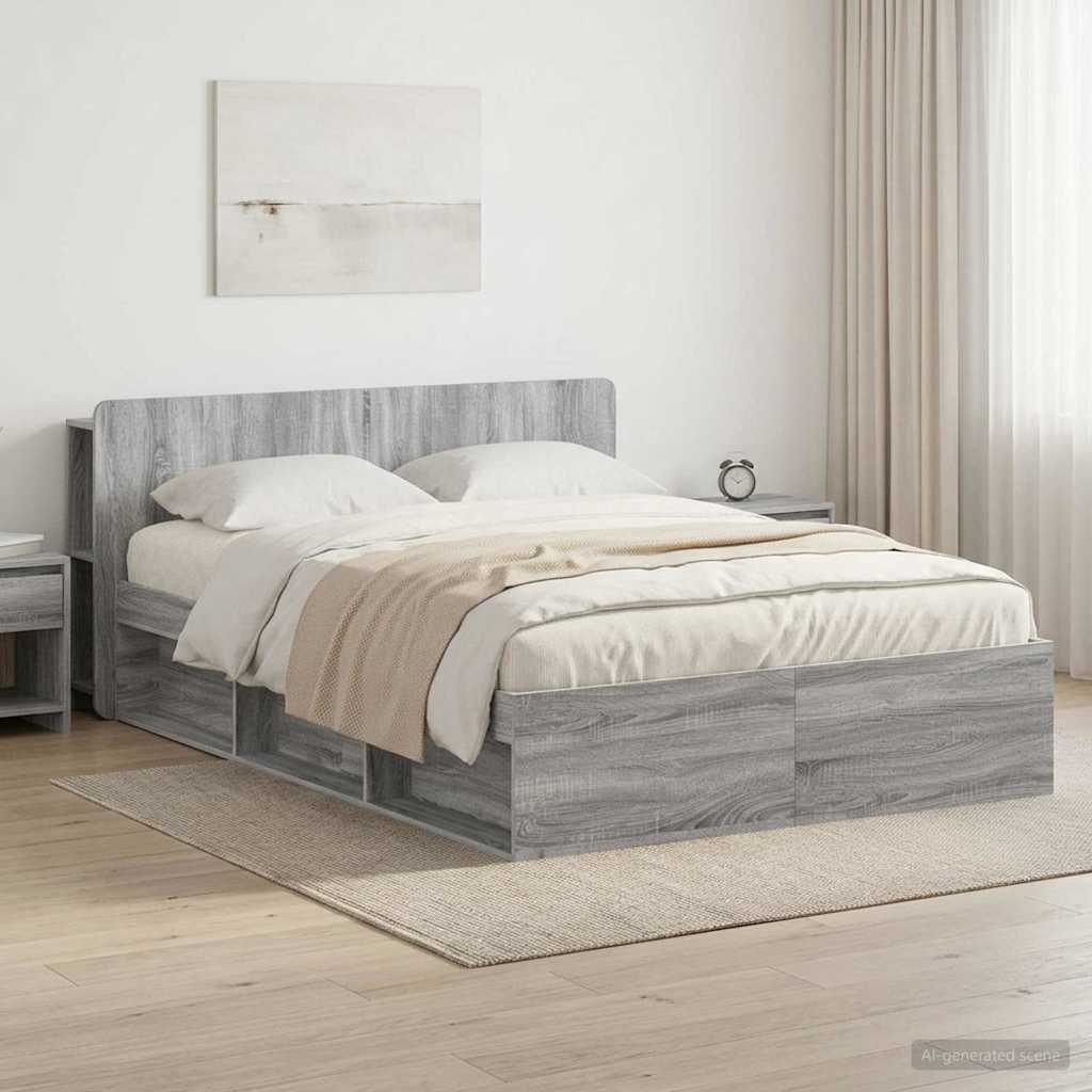 vidaXL Estructura de cama con almacenamiento Sonoma gris 150 x 200 cm