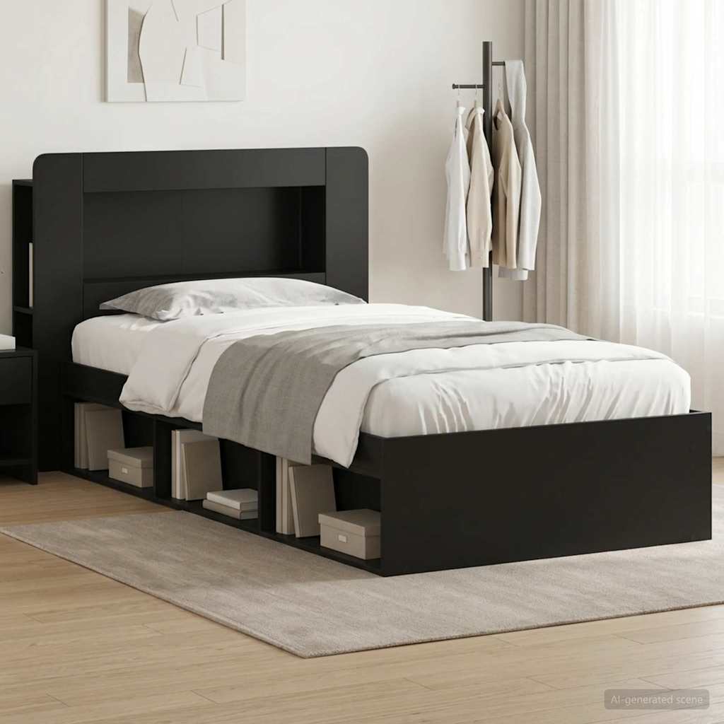 vidaXL Estructura de cama con almacenamiento Negro 75 x 190 cm