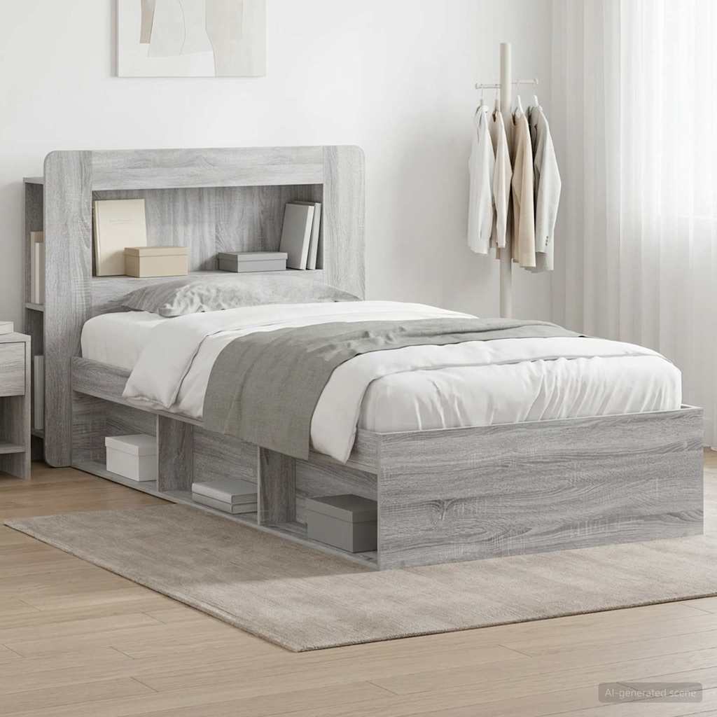 vidaXL Estructura de cama con almacenamiento Sonoma gris 75 x 190 cm