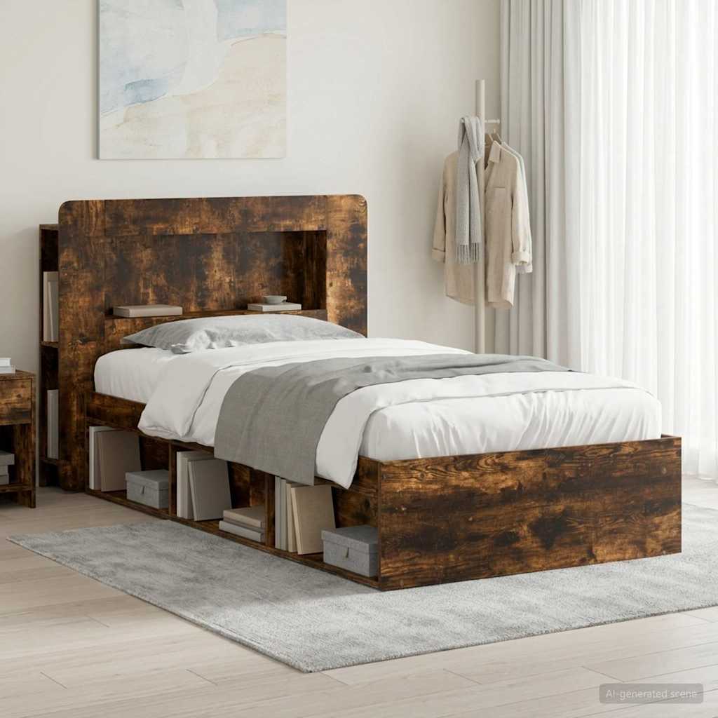 vidaXL Estructura de cama con almacenamiento Roble Ahumado 75 x 190 cm