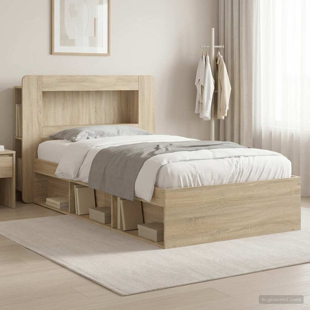 vidaXL Estructura de cama con almacenamiento Roble Sonoma 75 x 190 cm