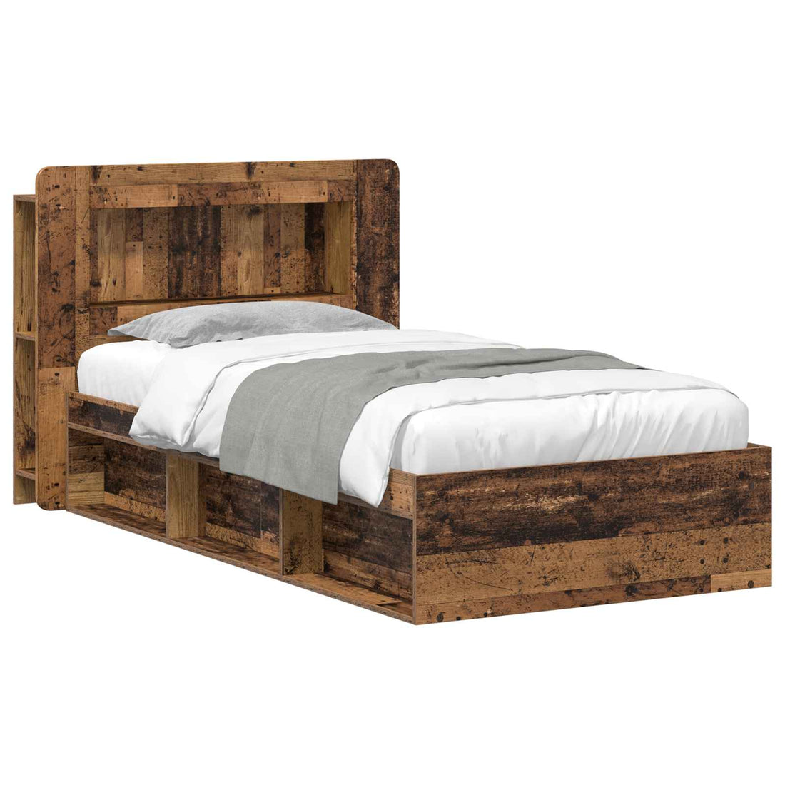 vidaXL Estructura de cama con almacenamiento Madera envejecida