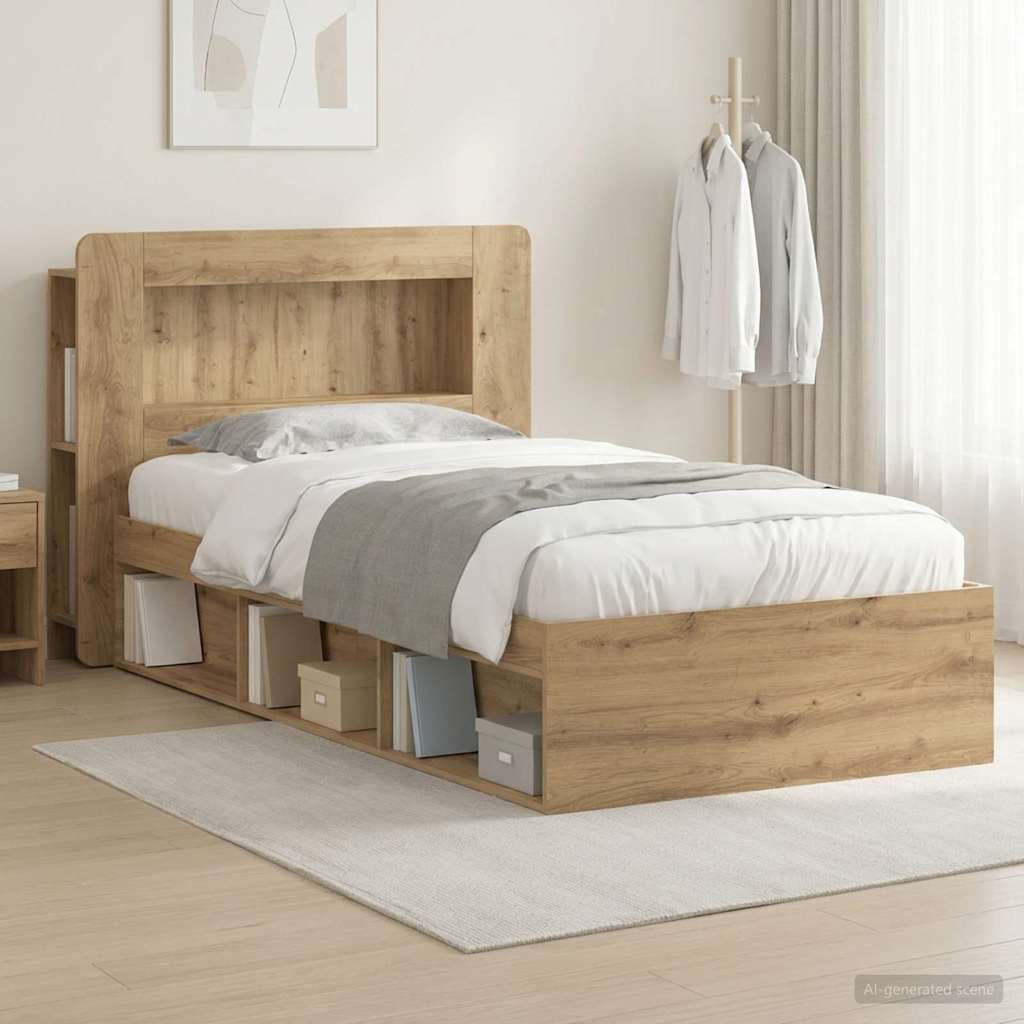 vidaXL Estructura de cama con almacenamiento Roble artisan 90 x 190 cm