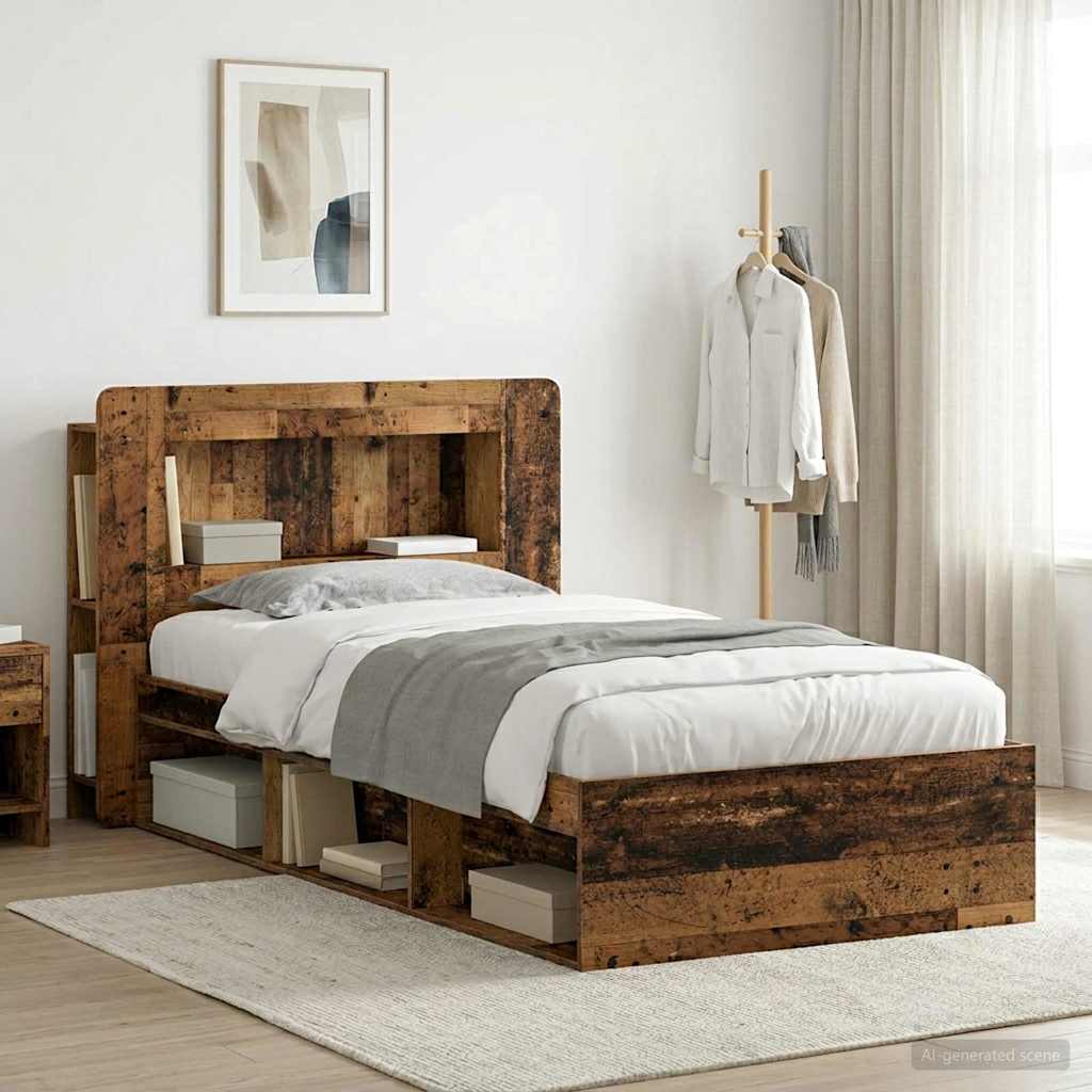 vidaXL Estructura de cama con almacenamiento Madera envejecida