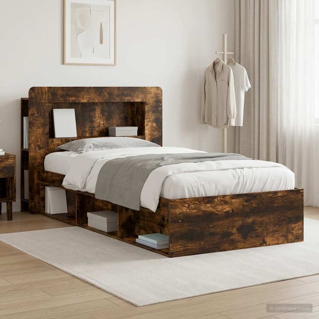vidaXL Estructura de cama con almacenamiento Roble Ahumado 90 x 190 cm