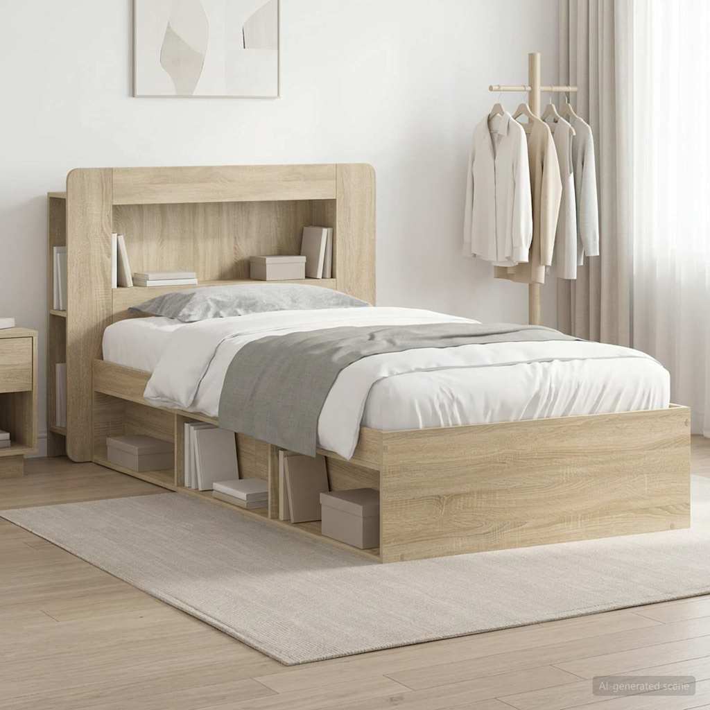 vidaXL Estructura de cama con almacenamiento Roble Sonoma 90 x 190 cm