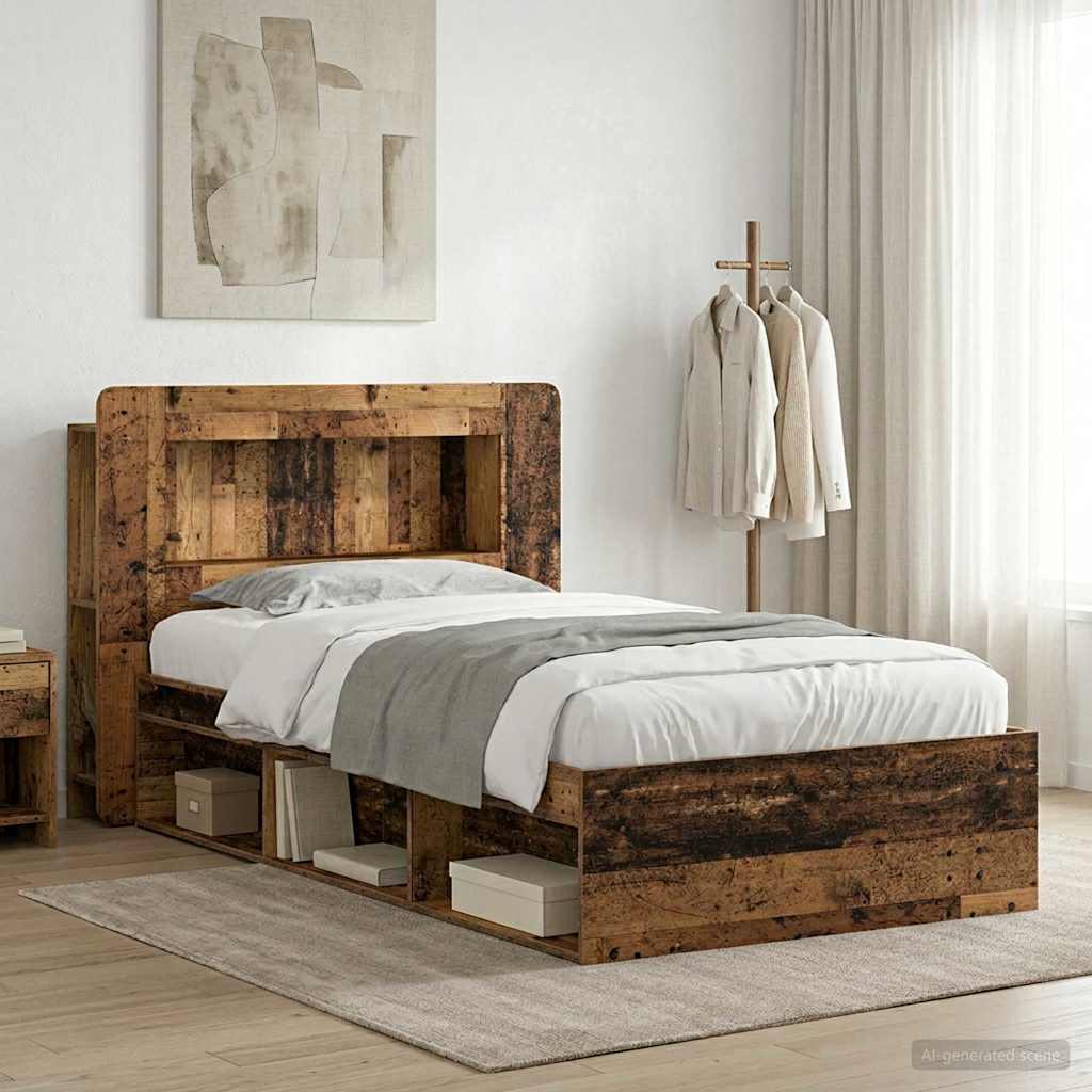 vidaXL Estructura de cama con almacenamiento Madera envejecida