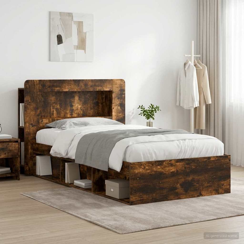 vidaXL Estructura de cama con almacenamiento Roble Ahumado
