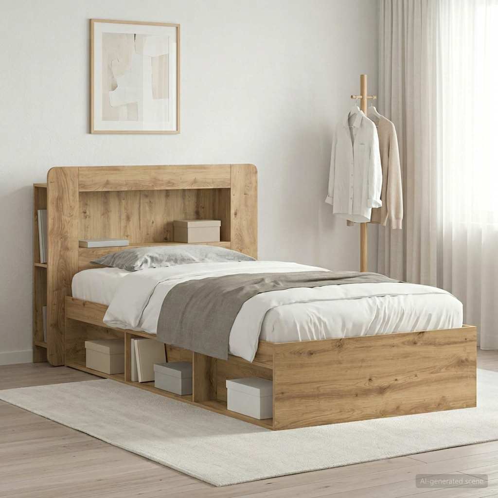 vidaXL Estructura de cama con almacenamiento Roble artisan 90 x 200 cm