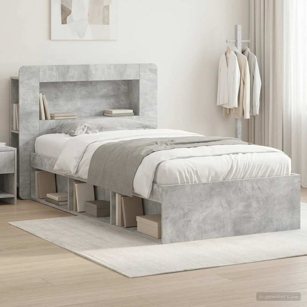 vidaXL Estructura de cama con almacenamiento Gris Hormigón 90 x 200 cm