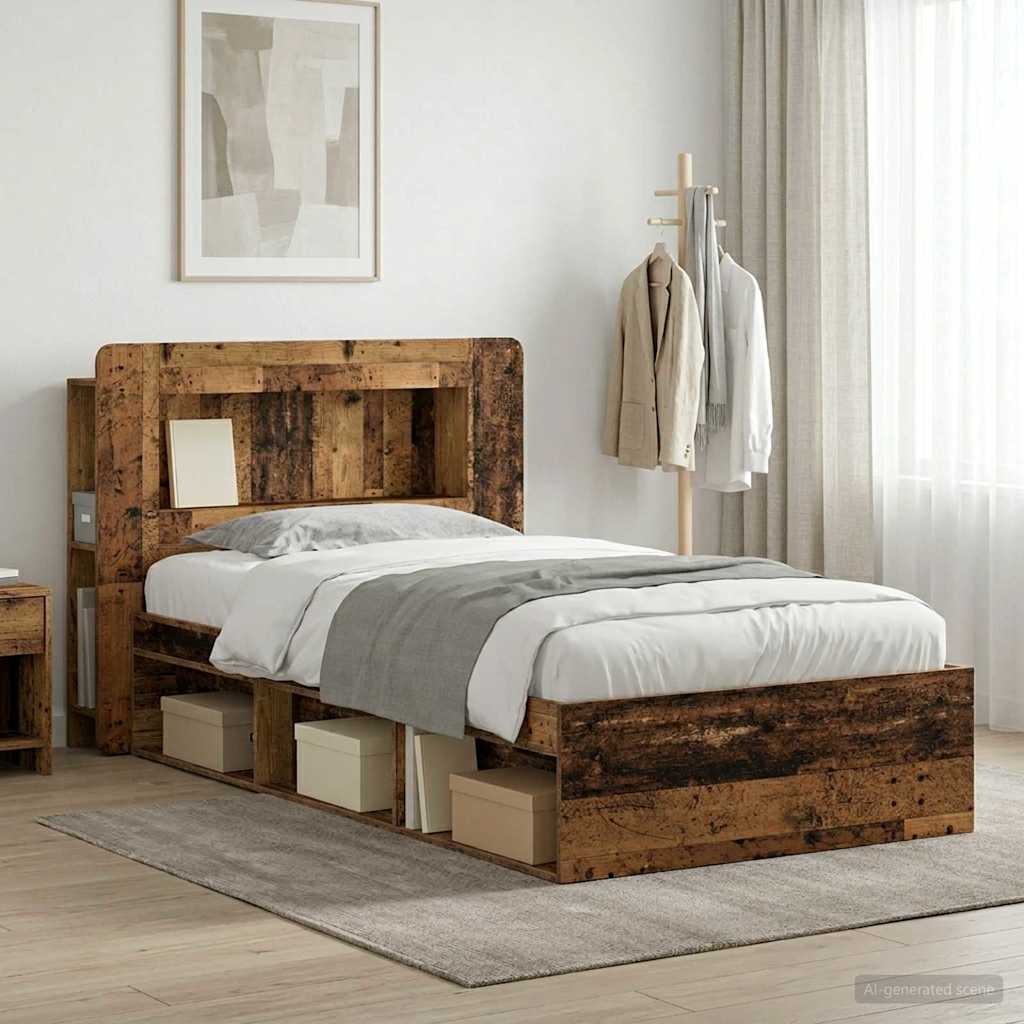 vidaXL Estructura de cama con almacenamiento Madera envejecida