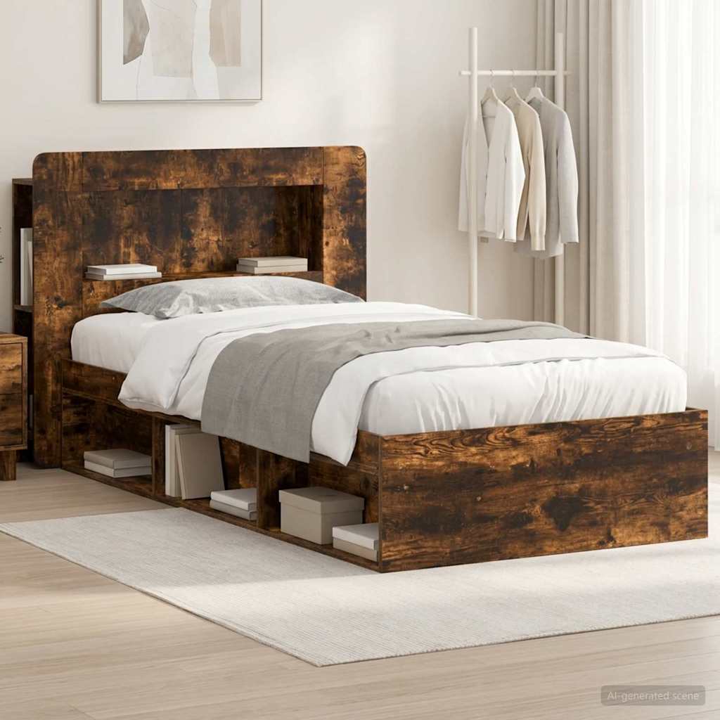 vidaXL Estructura de cama con almacenamiento Roble Ahumado 90 x 200 cm