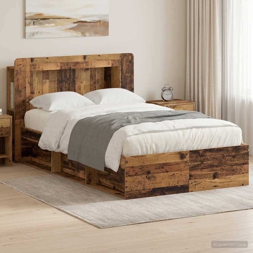 vidaXL Estructura de cama con almacenamiento Madera envejecida