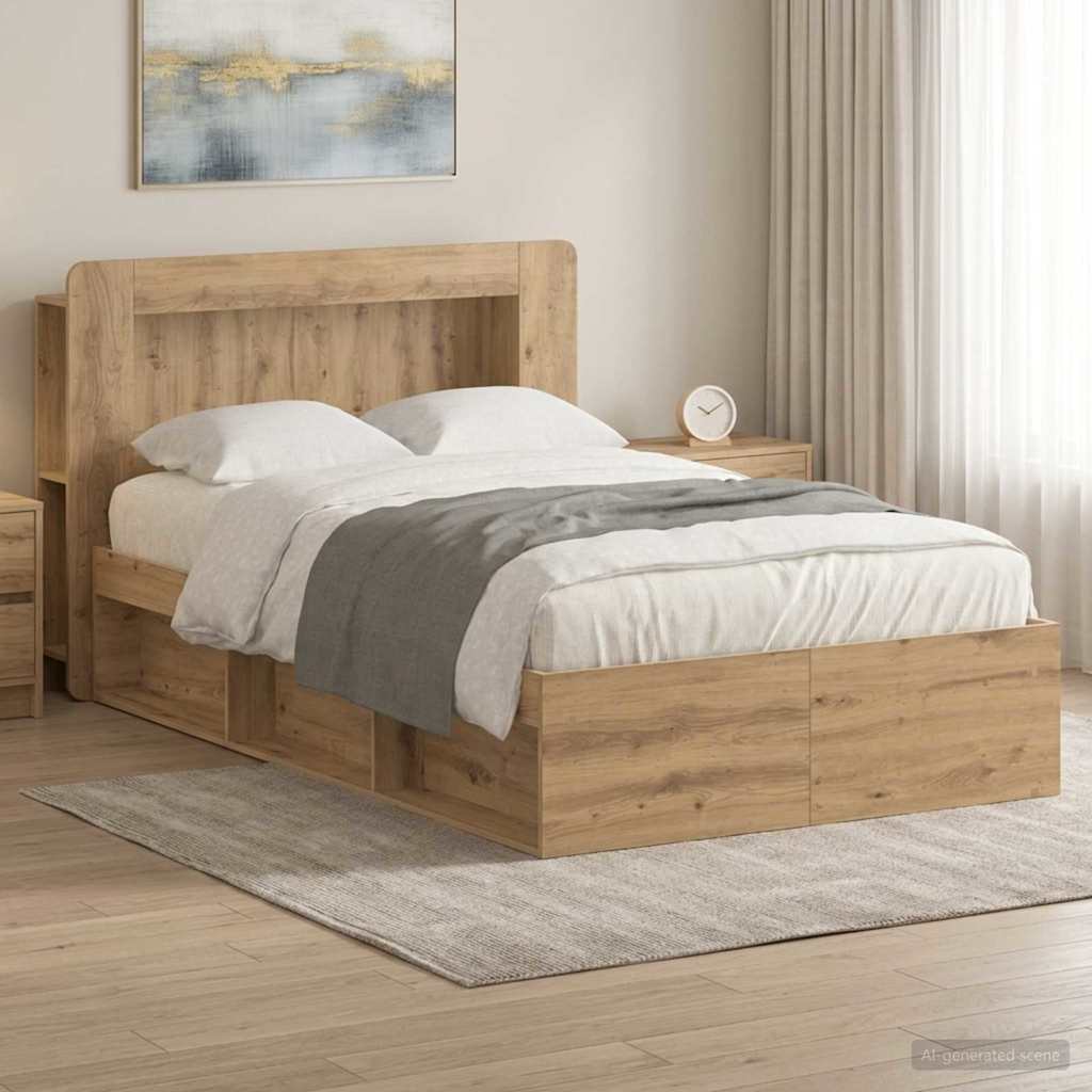 vidaXL Estructura de cama con almacenamiento Roble artisan