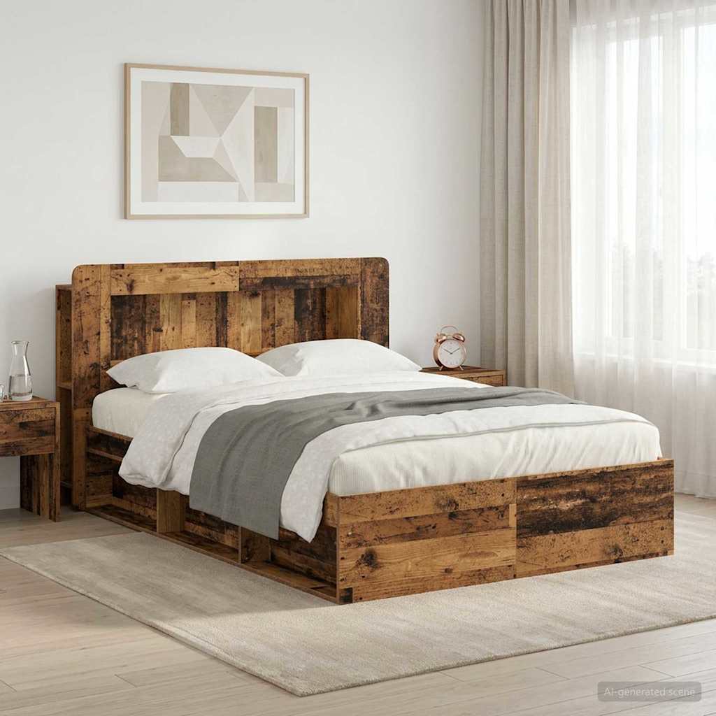 vidaXL Estructura de cama con almacenamiento Madera envejecida