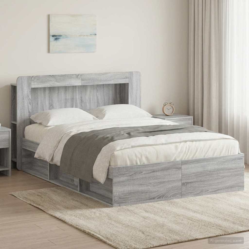 vidaXL Estructura de cama con almacenamiento Sonoma gris 140 x 190 cm