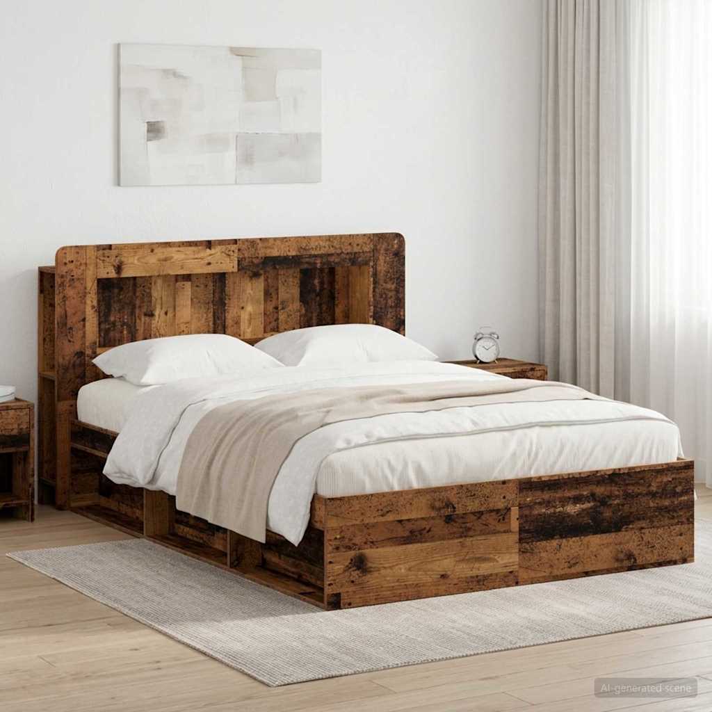 vidaXL Estructura de cama con almacenamiento Madera envejecida