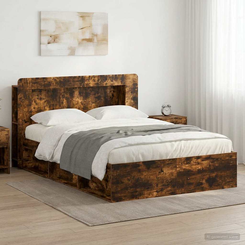 vidaXL Estructura de cama con almacenamiento Roble Ahumado